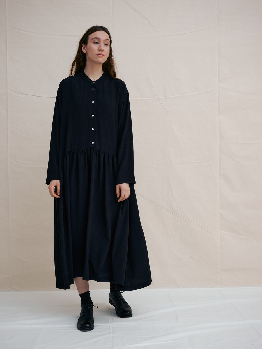 Black Silk Band Collar Dress – muku
