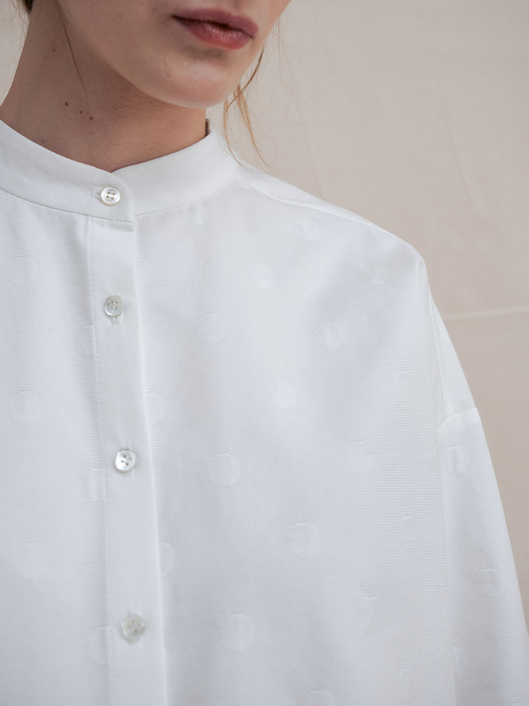 
                  
                    White Dot Band Collar Shirts
                  
                