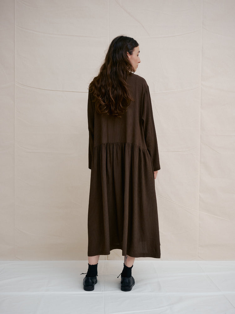 Dark Brown Gingham Band Collar Dress – muku