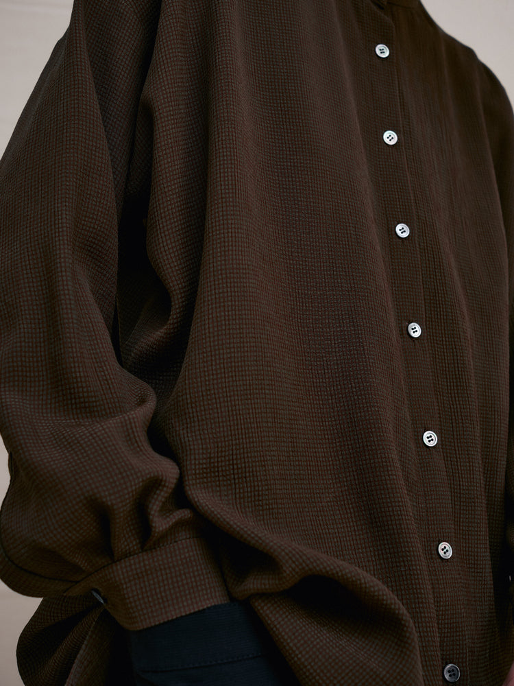 
                  
                    Dark Brown Gingham Band Collar Shirts
                  
                