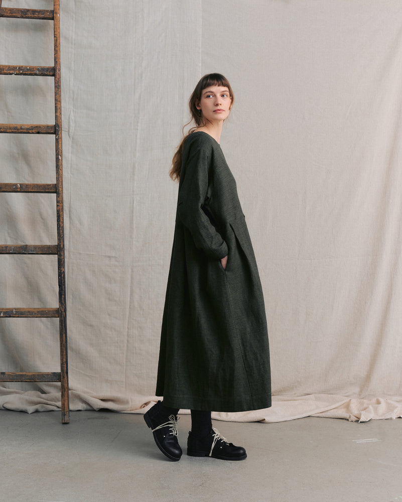 
                  
                    Moss Green Patterned Pleated Dress
                  
                