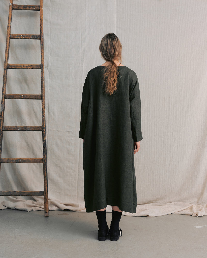 
                  
                    Moss Green Patterned Side Gathers Dress
                  
                