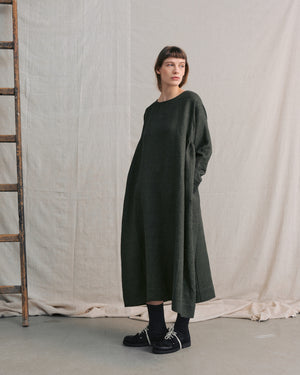 
                  
                    Moss Green Patterned Side Gathers Dress
                  
                
