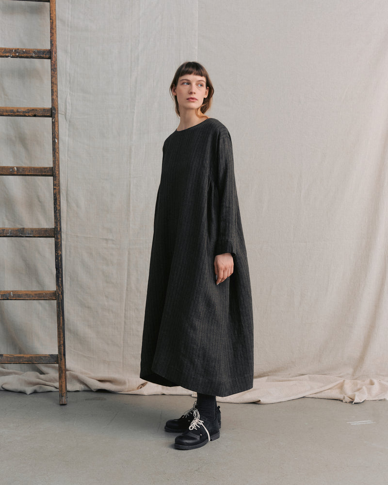 
                  
                    Brown Striped Side Gathers Dress
                  
                