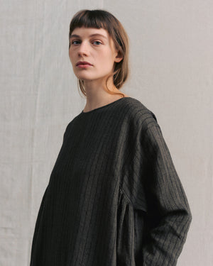 
                  
                    Brown Striped Side Gathers Dress
                  
                