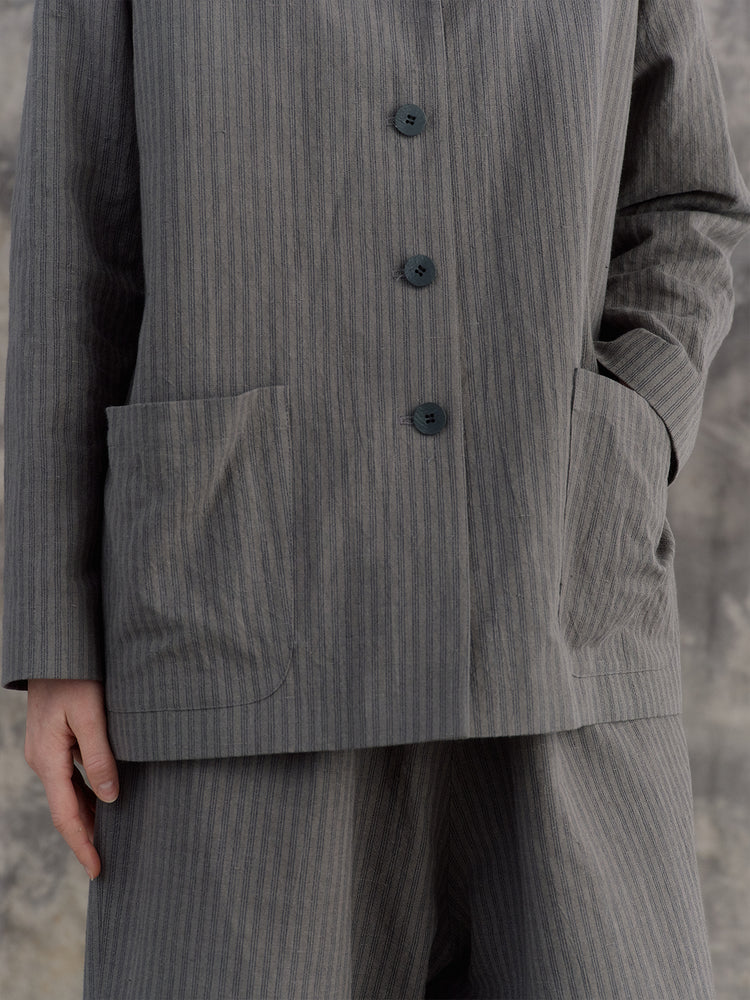 
                  
                    Grey Striped Jacket with Pockets
                  
                