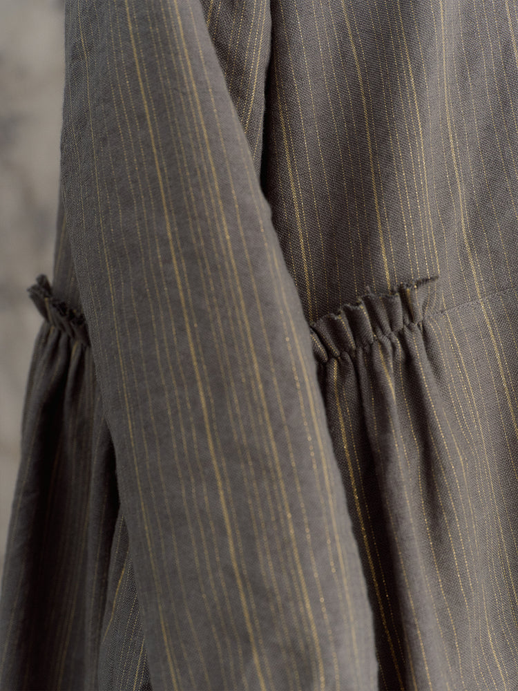 
                  
                    Grey Gold Stripe Side Gathers Dress
                  
                